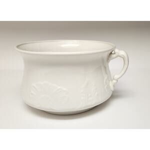 Vintage Antique Semi Porcelain White Chamber Pot W/ Handle German 10.5"